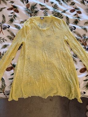 J. Jill Lightweight Open-Weave Yellow Long Sleeve Top